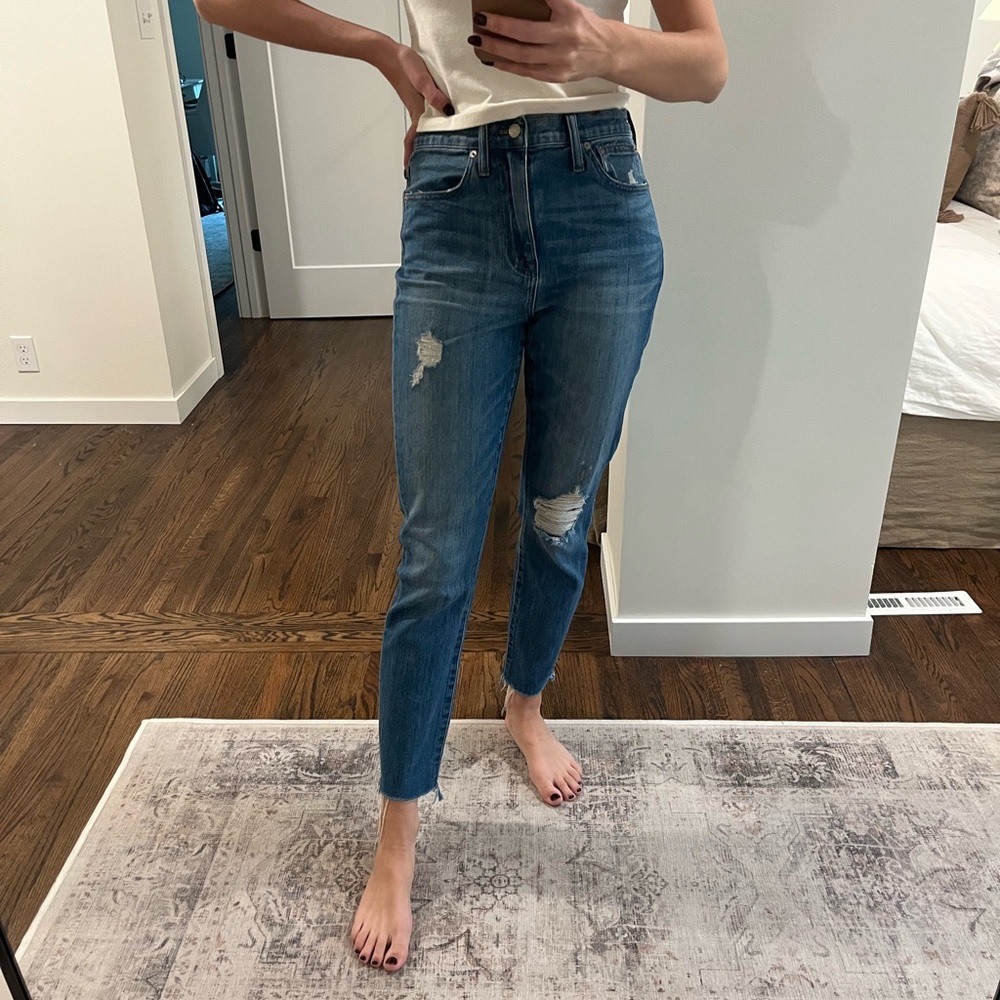 Madewell High-Rise Slim Boyjean Distressed Jeans, 26